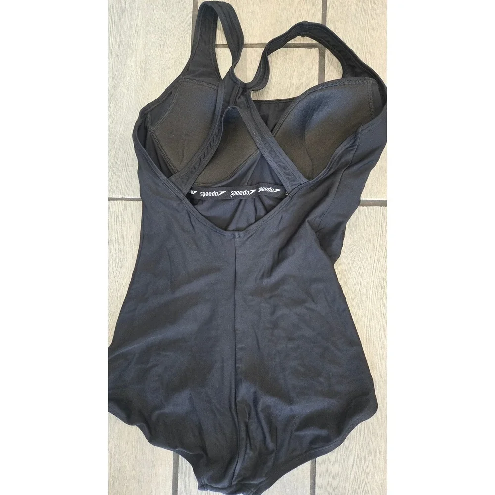 Speedo PowerFLEX Womens 10 Black One Piece Swimsuit Racerback Training Swimwear